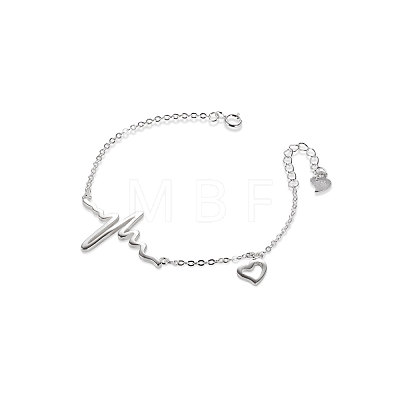 SHEGRACE 925 Sterling Silver Heartbeat Charm Bracelet(Chain Extenders Random Style) JB37A-1