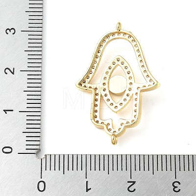 Brass Micro Pave Cleear Cubic Zirconia Evil Eye Hamsa Hand Connector Charms KK-C086-15A-G-1