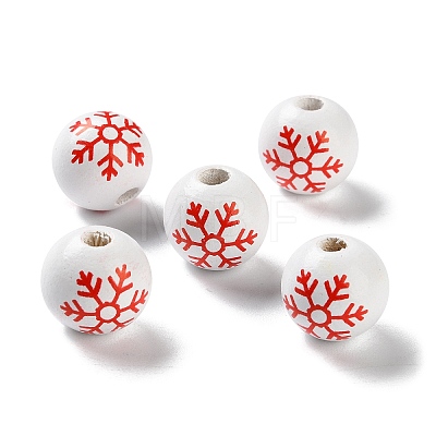 Printed Wood European Beads WOOD-Z002-08D-1