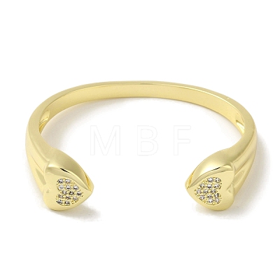 Rack Plating Brass Micro Pave Clear Cubic Zirconia Heart Open Cuff Bangles for Women BJEW-P323-04G-1