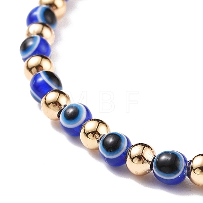 Resin Evil Eye Round Beaded Stretch Bracelet with Brass Beads for Women BJEW-JB08095-1