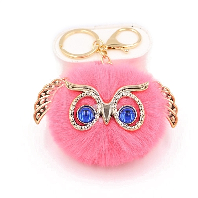 Cute Pompom Fluffy Owl Pendant Keychain KEYC-PW0008-007G-26-1