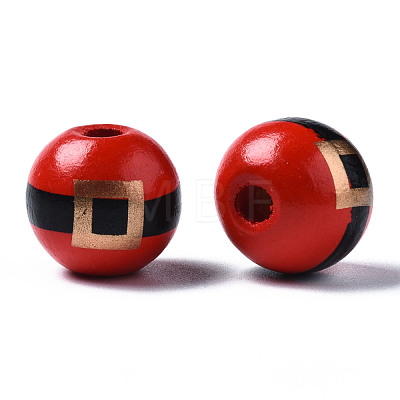Painted Natural Wood European Beads X-WOOD-S057-035-1