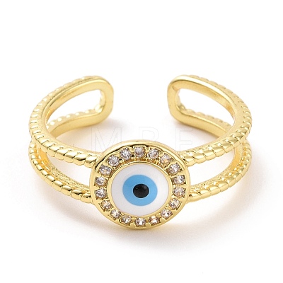 Enamel Evil Eye Open Cuff Ring with Clear Cubic Zirconia RJEW-A007-04LG-1