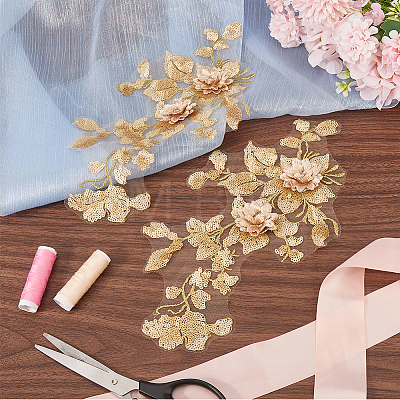 3D Flower Polyester Embroidery Sew on Appliques PATC-WH0012-33C-1