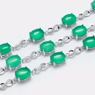 Natural Green Onyx Agate Link Chain Bracelets BJEW-G595-A08-1