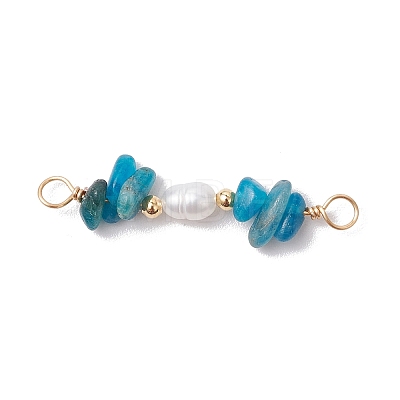 Natural Apatite Chip & Natural Cultured Freshwater Pearl Rice Beaded Connector Charms PALLOY-JF03707-10-1