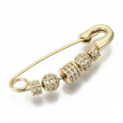 Brass Micro Pave Cubic Zirconia Safety Pins ZIRC-S061-206G-NF-1