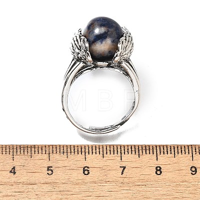 Natural Sodalite Wings Adjustable Rings RJEW-K241-04AS-06-1