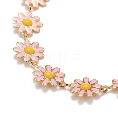 Enamel Daisy Link Chain Necklace NJEW-P220-01G-05-1
