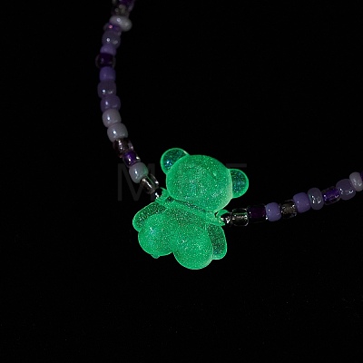 3Pcs 3 Color Luminous Acrylic Bear Pendant Necklaces Set NJEW-JN04510-1
