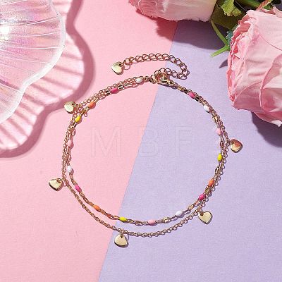 304 Stainless Steel Enamel Link Chains Anklets AJEW-AN00589-02-1