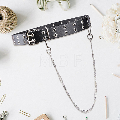 Gothic Alloy Chain Tassel Star Rivet PU Leather Waist Belts AJEW-WH20070-291B-1