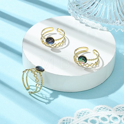 304 Stainless Steel & Natural Abalone Shell/Paua Shell Cuff Open Rings RJEW-JR01107-1