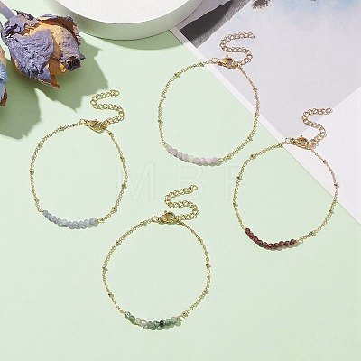 4Pcs 4 Style Natural Mixed Gemstone Beaded Link Braclet with Satellite Chains BJEW-JB09496-02-1