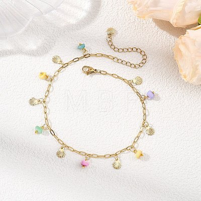 Ocean Natural Shell Chip and 304 Stainless Steel Shell Shape Tassel Paperclip Chain Necklaces for Women AJEW-AN00810-1