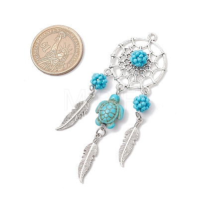 Alloy Synthetic Turquoise Beads Dream Catcher Pendants PALLOY-MZ00708-01-1