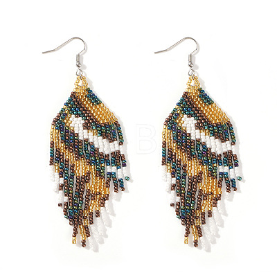 Vintage Bohemian Glass Enamel Beaded Tassel Dangle Earrings for Women TA8600-1