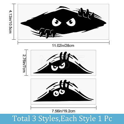 Gorgecraft 3 Sheets 3 Style Peeking Monster Plastic Waterproof Peeking Monster Stickers STIC-GF0001-07-1