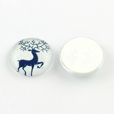 Half Round/Dome Christmas Reindeer/Stag Pattern Glass Flatback Cabochons for DIY Projects GGLA-Q037-12mm-40-1