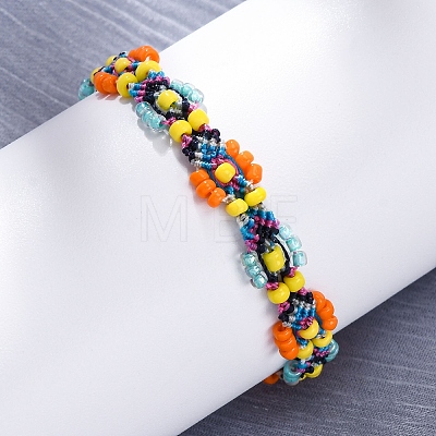 Flower Glass Seed Beaded Braided Bead Bracelets for Women Frineds BJEW-F493-10C-1