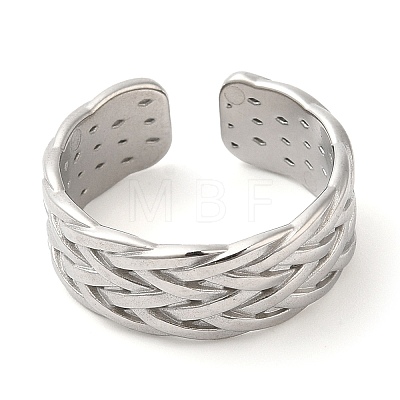 304 Stainless Steel Textured Open Cuff Ring for Women RJEW-I098-34P-1