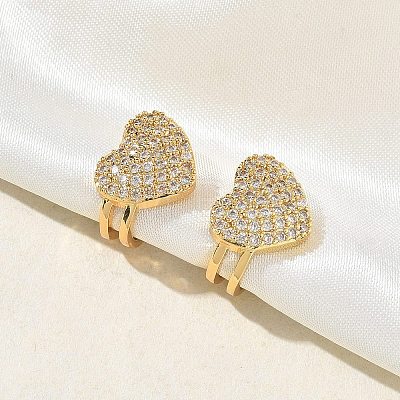 Valentine's Day C-Shaped with Heart Brass Micro Pave Clear Cubic Zirconia Cuff Earrings EJEW-L316-01G-08-1