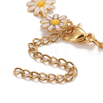 Enamel Daisy Link Chains Bracelet BJEW-P271-01G-01-1