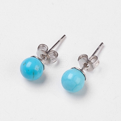 Natural & Synthetic Mixed Stone Stud Earrings EJEW-JE02754-M-1