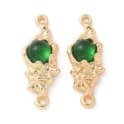 Brass Pave Green Glass Connector Charms KK-U052-02G-1