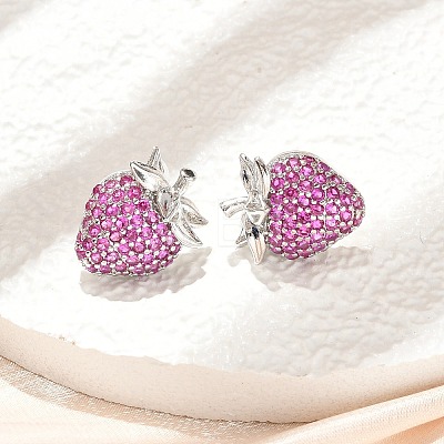 Strawberry Brass Micro Pave Cubic Zirconia Stud Earrings EJEW-M077-15P-1