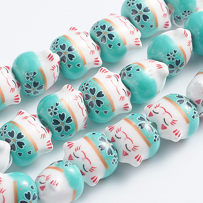 Handmade Printed Porcelain Beads PORC-G004-C02-1