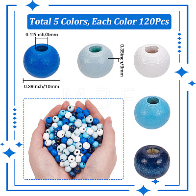 600Pcs 5 Colors Dyed Natural Wood Beads WOOD-SC0002-39-1
