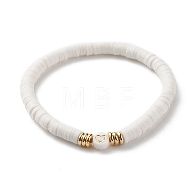 Handmade Polymer Clay Heishi Beads Stretch Bracelets Set with Heart Pattern Beads for Women BJEW-JB07449-1