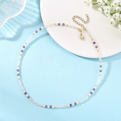 Natural Mixed Stone Faceted Round Beaded Necklaces NJEW-JN06430-1
