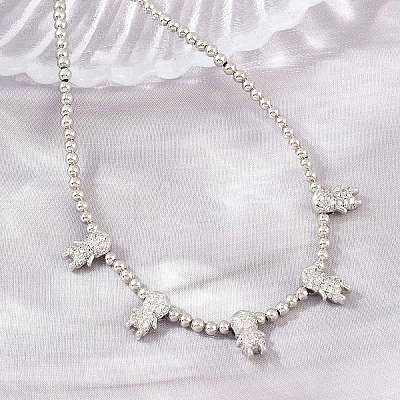 Brass Micro Pave Clear Cubic Zirconia Boy and Round Beaded Necklaces KK-CBA4547-14P-1