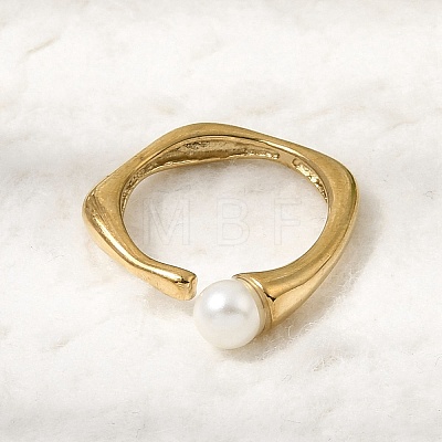 304 Stainless Steel with Imitation Pearl Cuff Open Rings for Women RJEW-Z144-01G-02-1