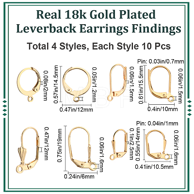 40Pcs 4 Style Brass & 304 Stainless Steel Leverback Earrings Findings FIND-BBC0002-78-1