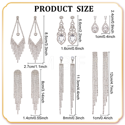 ANATTASOUL 6 Pairs 6 Style Crystal Rhinestone Teardrop & Kite & Tassel Dangle Stud Earrings EJEW-AN0002-24-1