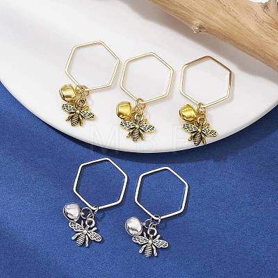 Alloy Bees and Iron Bell Pendant Decoration HJEW-JM01307-1