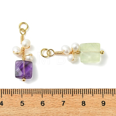 Natural Gemstone and Pearl Copper Wire Wrapped Pendants PALLOY-JF05841-1