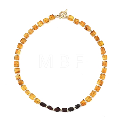 Duo Tone Natural Amber Nuggets Beaded Necklaces with OT Clasps for Women NJEW-JN06647-1