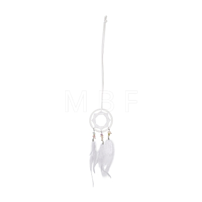 Iron Woven Web/Net with Feather Pendant Decorations AJEW-B017-01-1