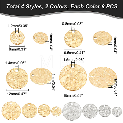 DICOSMETIC 64Pcs 8 Style 304 Stainless Steel Textured Pendants STAS-DC0012-55-1