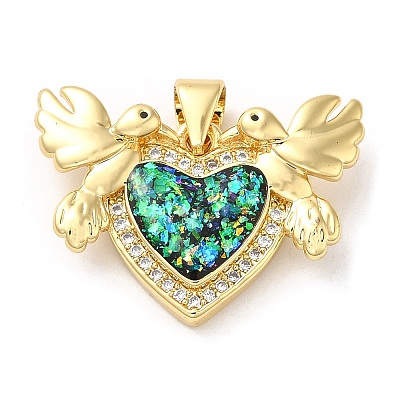 Rack Plating Brass Micro Pave Cubic Zirconia with Synthetic Opal Pendants KK-D088-24G-1