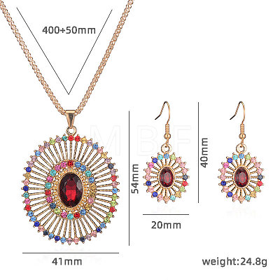 Oval Alloy Colorful Rhinestone Pendant Necklaces & Dangle Earrings Sets WGFA1EC-01-1