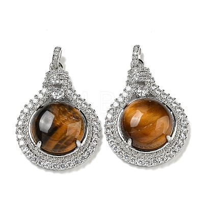 Natural Tiger Eye with Clear Cubic Zirconia Pendants G-G133-01P-21-1