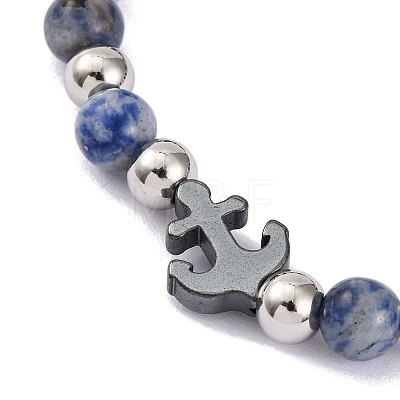 Natural Sodalite & Synthetic Magnetic Hematite Anchor Beaded Bracelet BJEW-P339-01P-08-1