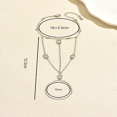Elegant Brass Pave Clear Cubic Zirconia Multi-Layer Chain Rectangle Link Ring Bracelets for Women PZ1689-1