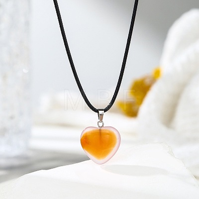 Natural Red Agate Heart Pendant Black Cord Necklaces NI9317-18-1